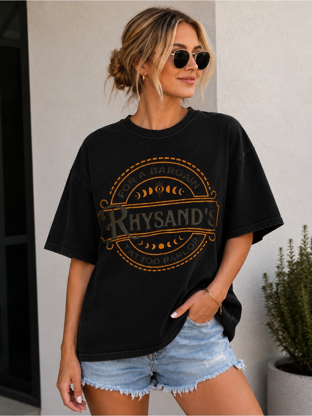 ACOTAR Black boxy tee Rhysand medium new